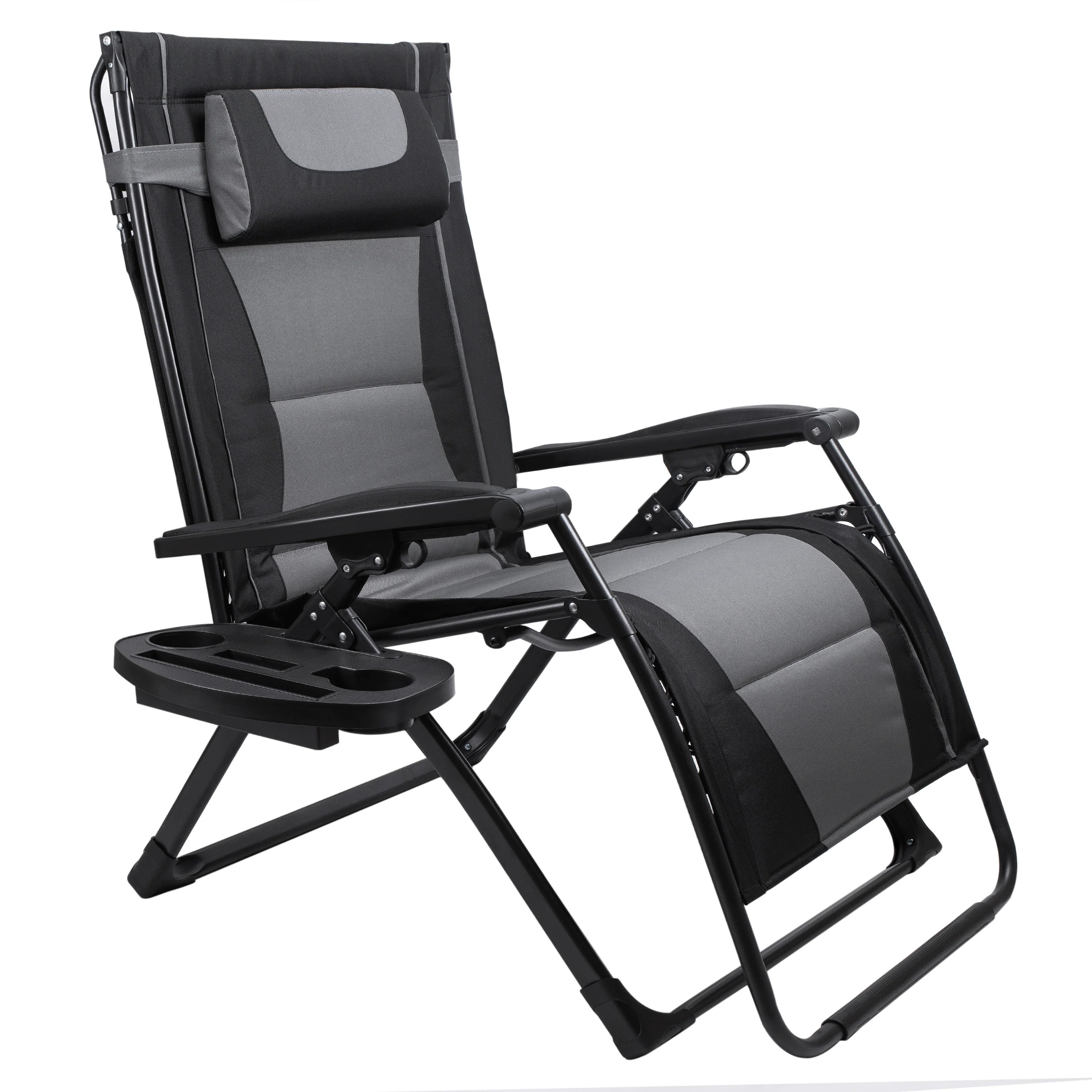 Oversize Recliner Folding Chair for Camping Patio Outdoors Zero Gravity XXLarge Extra Wide Reclining Padded Seats with Sunshade and Cup Holder Tray [Heavy Duty] - Image 6
