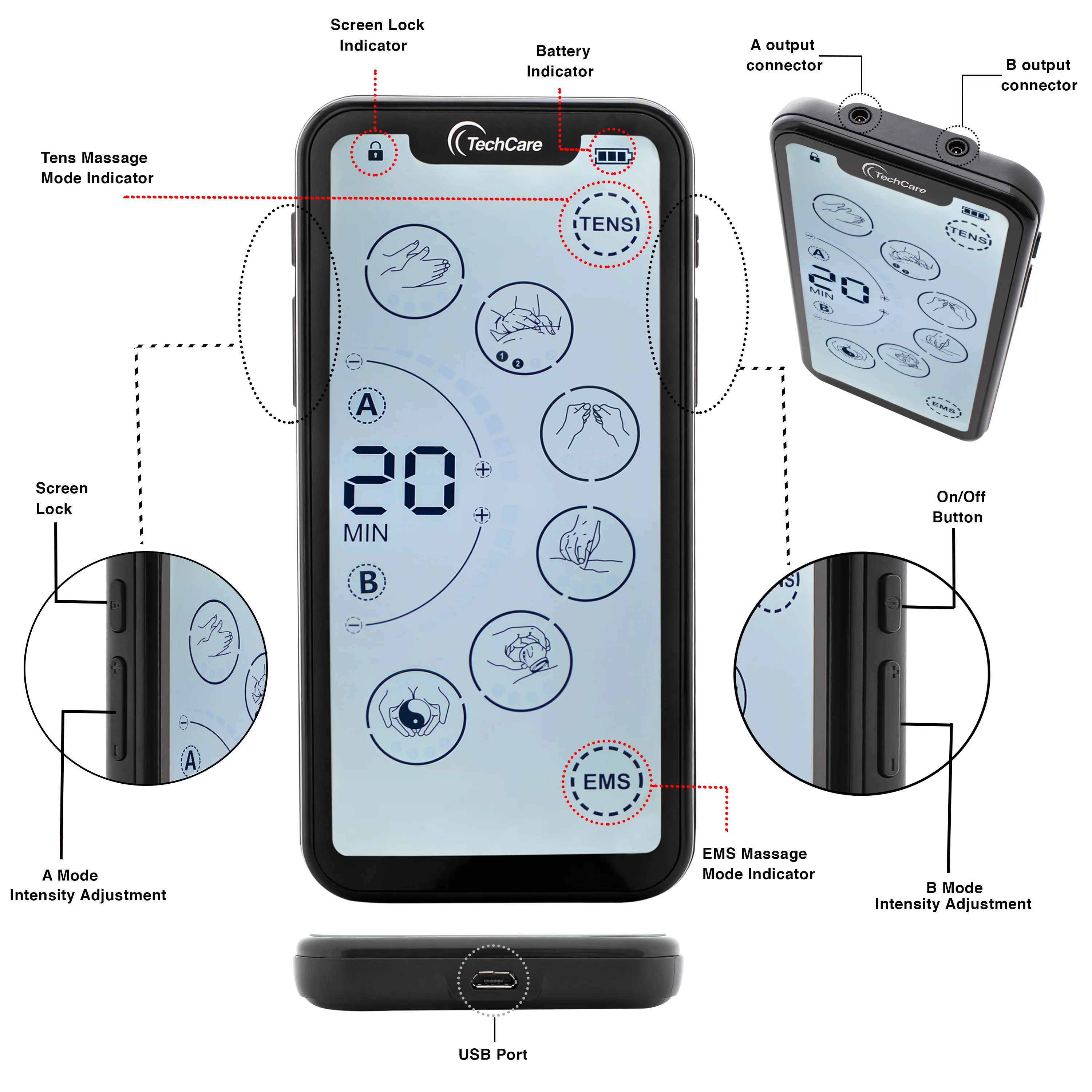 TechCare Touch X TENS Unit – Muscle Stimulator for Pain Relief, EMS Device for Back, Neck, Sciatica & Arthritis, Rechargeable Electric Pulse Massager with 24 Modes - Image 3